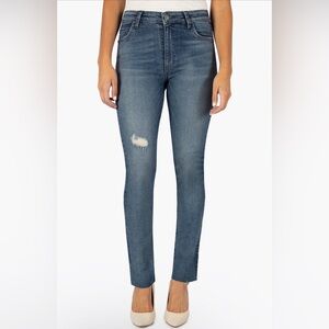 NWT KUT from the Kloth Chrissie
High Waist Raw Hem Slim Straight Leg Jeans